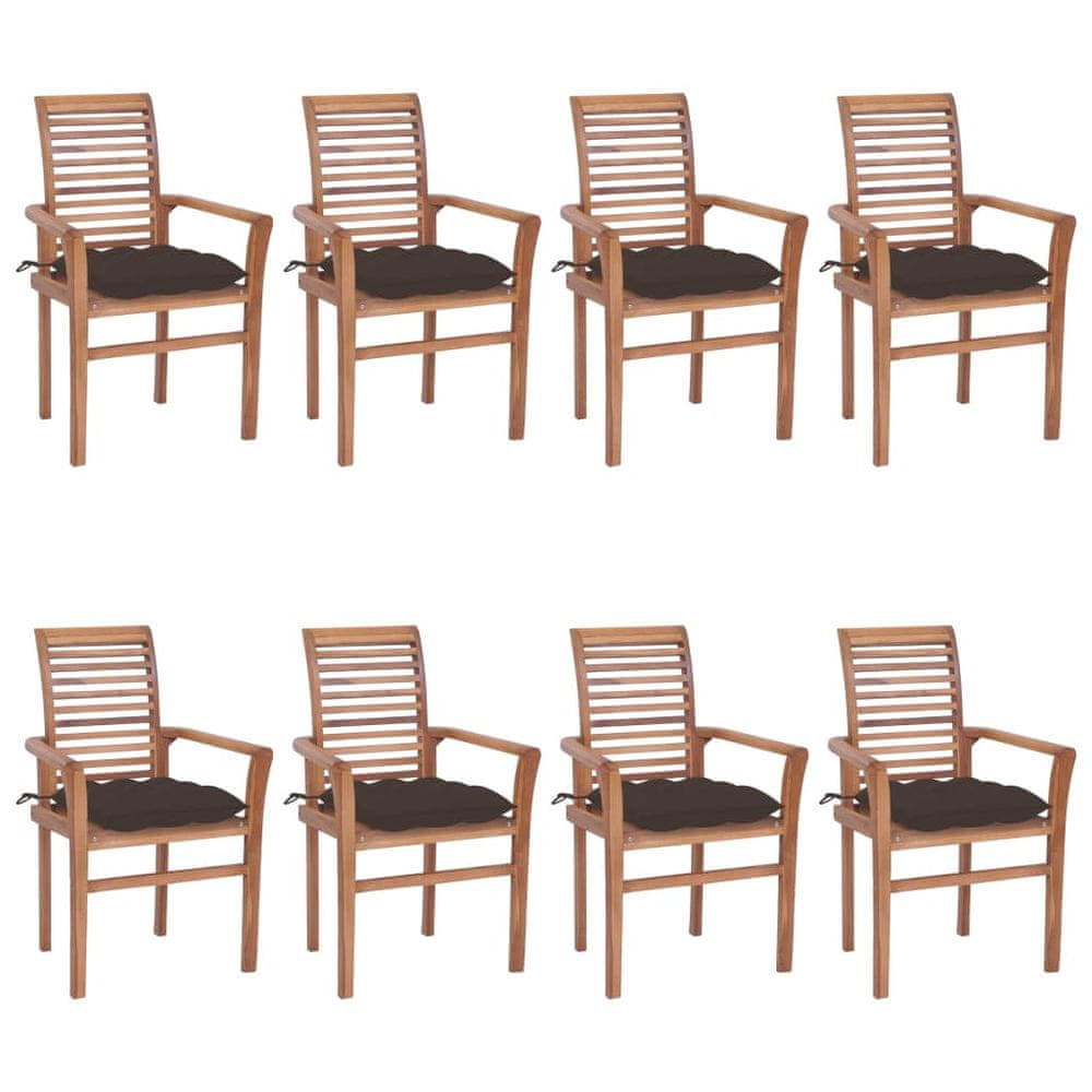 Vidaxl Jedálenské stoličky 8 ks sivohnedé sedáky tíkový masív